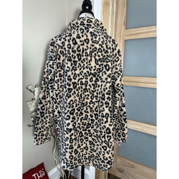 Maurices XL Sherpa Leopard 1/4 Zip Pullover Top Pockets Soft Black Tan - Picture 7 of 9